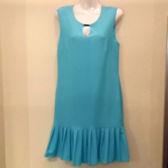 Sandra Darren Aqua Keyhole Neck Midi Dress - Picture 3 of 15